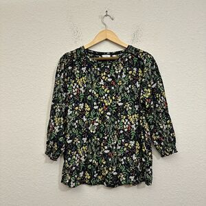 NWOT FAT FACE Black Darcy Forest Fauna Long Sleeve Top Puff-Sleeve